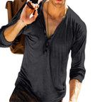 Men’s Casual Cotton Blend Henley Long Sleeve T-Shirt – Lightweight Breathable Slim Fit Top