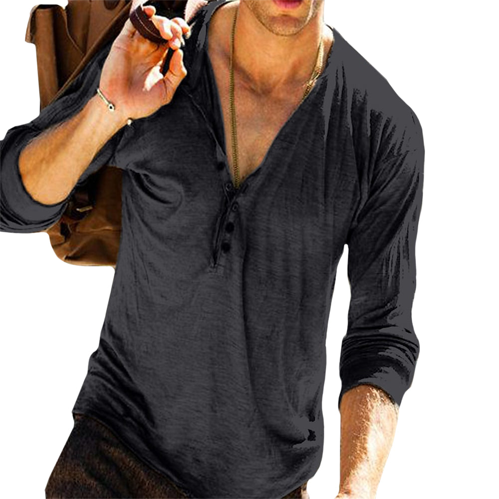 Men’s Casual Cotton Blend Henley Long Sleeve T-Shirt – Lightweight Breathable Slim Fit Top